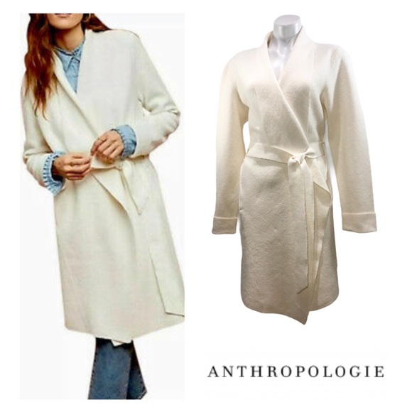 Anthropologie Jackets & Blazers - Anthropologie Moth Cream Wrap Belted Sweater Coat